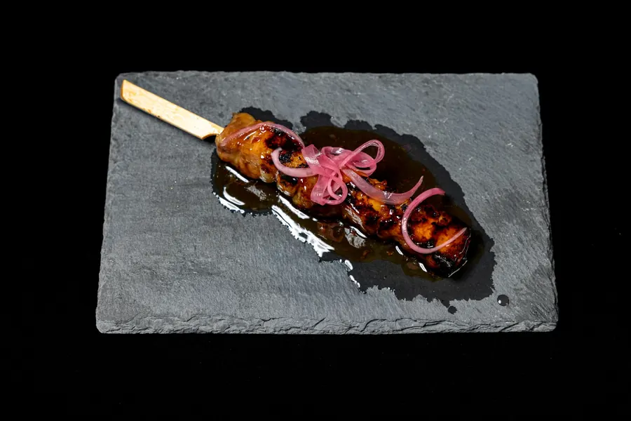Rollin robata grilled pork belly skewer, Japanese Detroit