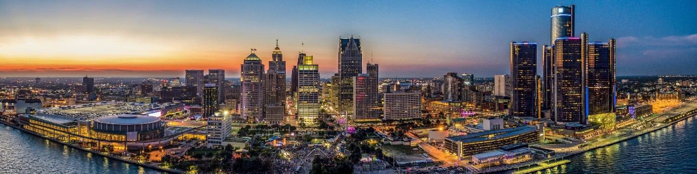 Downtown Detroit skyline at dusk